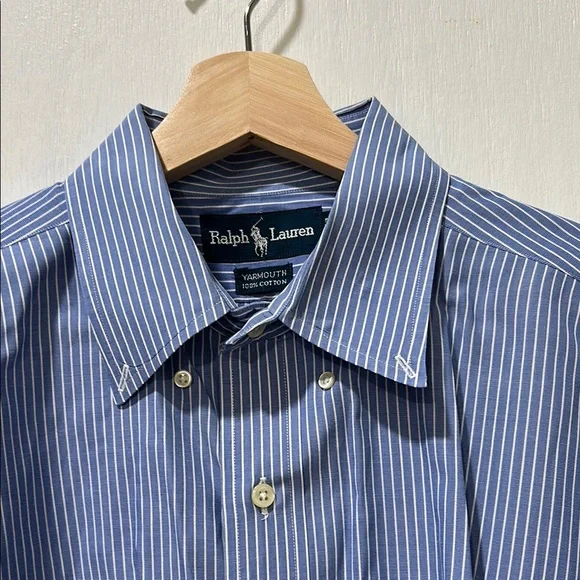 RALPH LAUREN MENS BLUE PINSTRIPE BUTTON DOWN SHIRT YARMOUTH Sz 16 1/2 - Picture 5 of 11